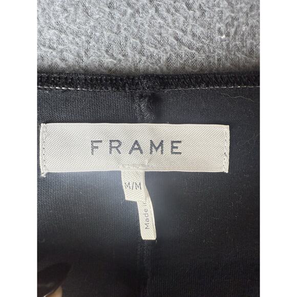 FRAME Puff Sleeve BLACK Organic Cotton Light Black A-Line Dress Sz Med - Picture 3 of 8